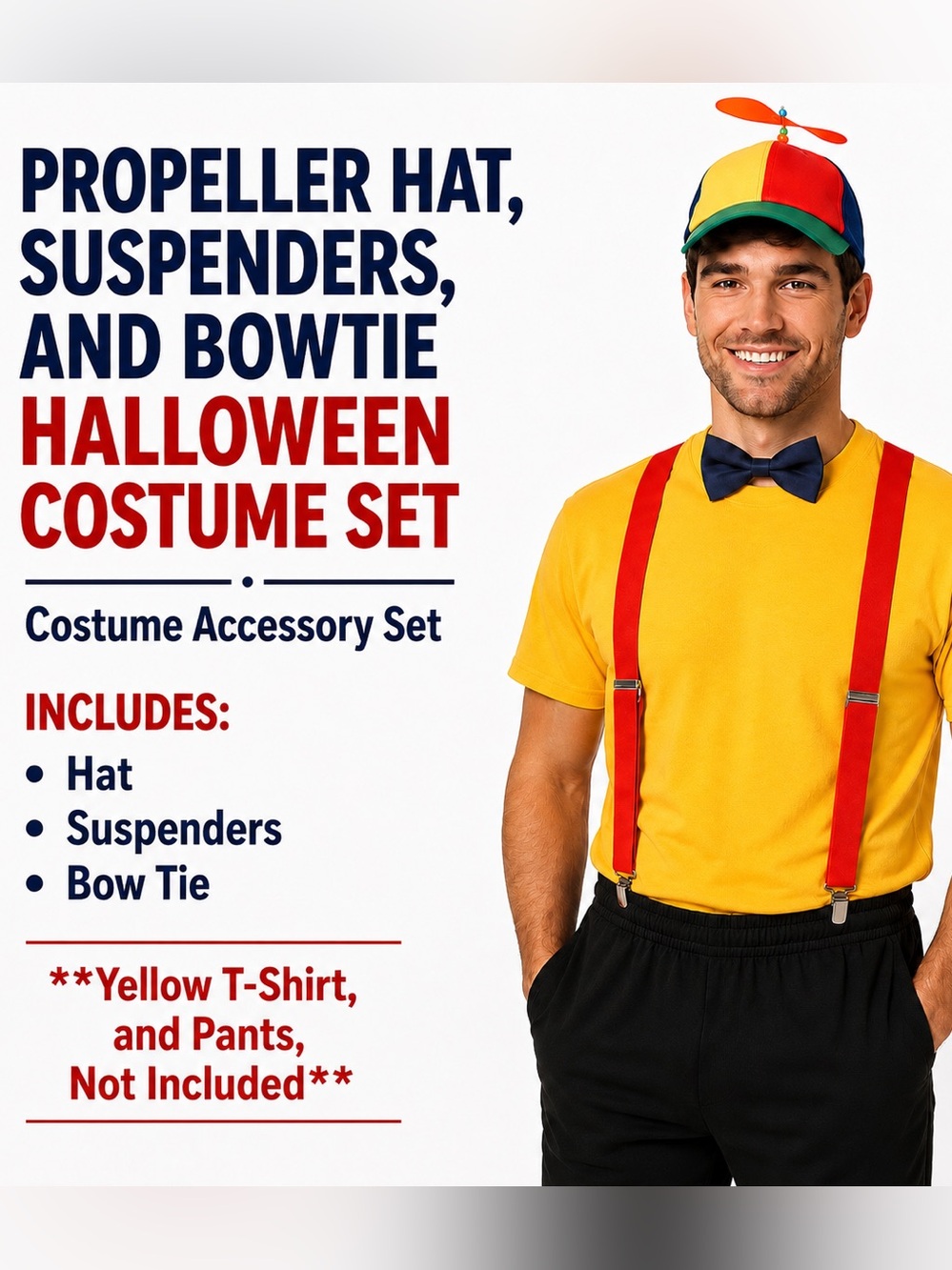 🎃 Propeller Hat Suspenders Bow Tie Halloween Costume Set